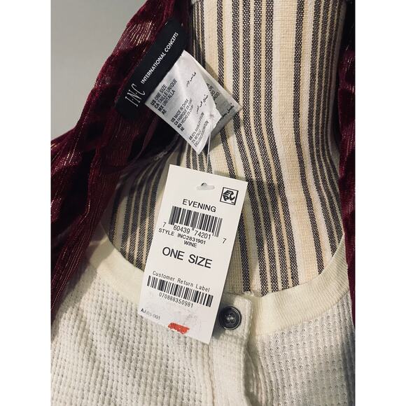 INC International Concepts Red Mixed Print Soft Tassel Trim Scarf Women NWT - Picture 5 of 6